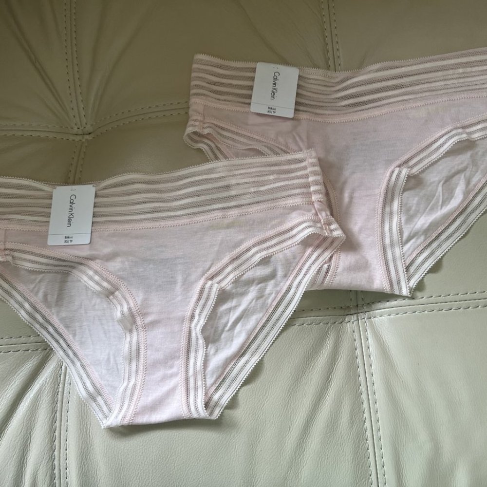 TWO (2) of Calvin Klein Women's Striped-Waist Bikini Underwear QD3671 NEW w TAGS